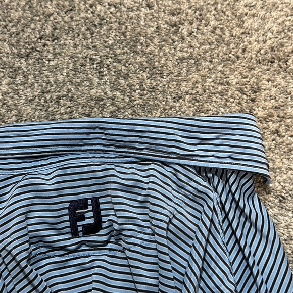 Footjoy Golf Polo Shirt Blue and Black Striped Men’s Size Large Ventura - Picture 7 of 9